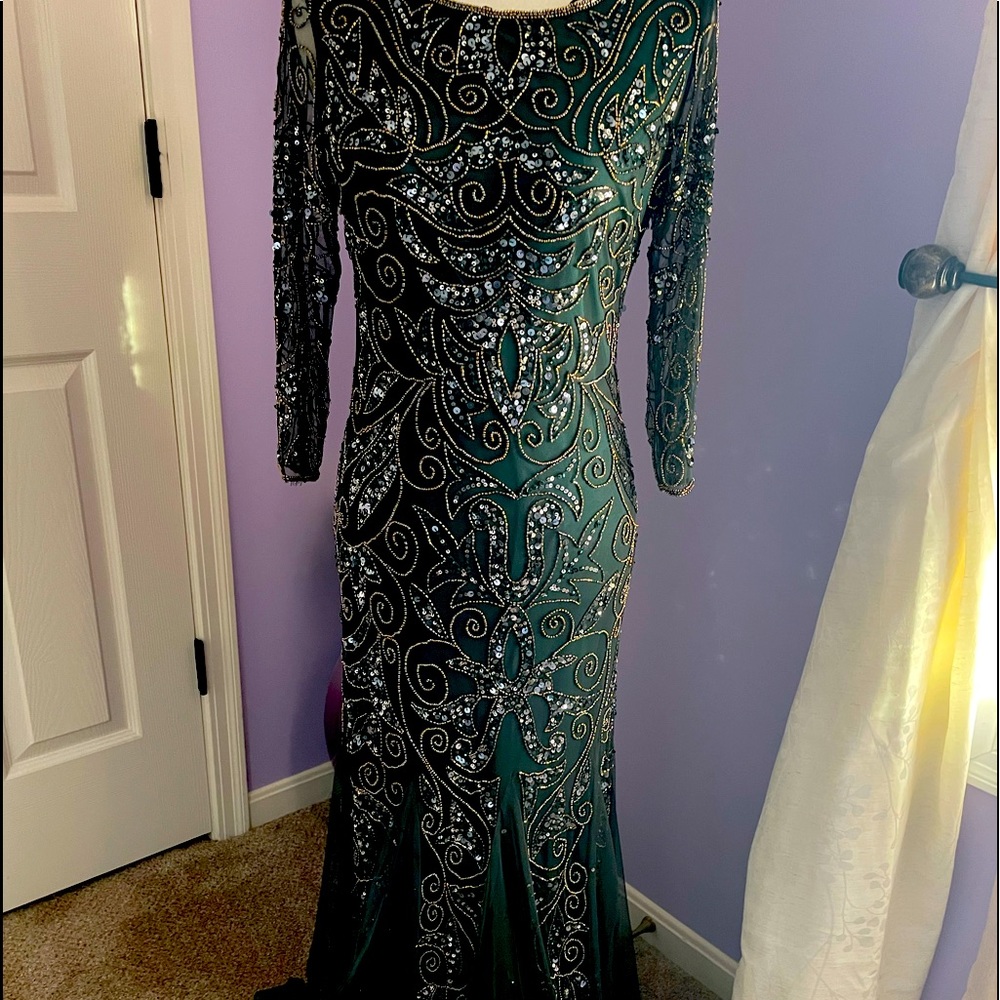 Beaded Hunter Green Evening Gown
